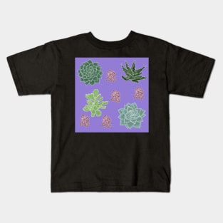 Succulents Pattern Purple with White Lines Kids T-Shirt